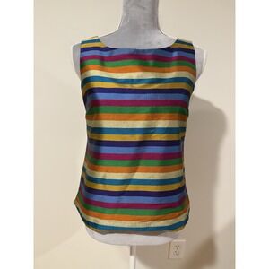 Talbots Top Women's 4P Petite Striped 100% Silk Side Zipper Sleeveless Rainbow